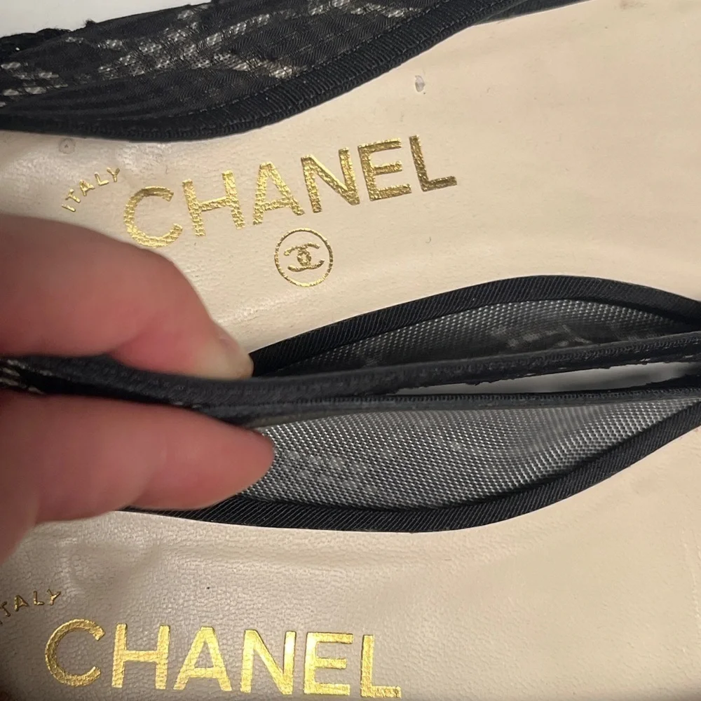 CHANEL Black Lace Bow Flats